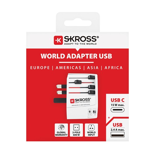 SKROSS Adaptateur de voyage universel MUV 2-Pôles avec USB - 10