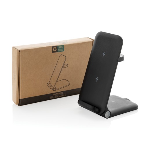 black Cargador Terra 3 en 1 plegable RCS aluminio reciclable 15W