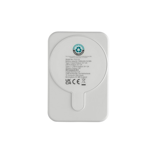 white Powerbank Stellar magnético 5000 mAh y 5W plástico reciclado