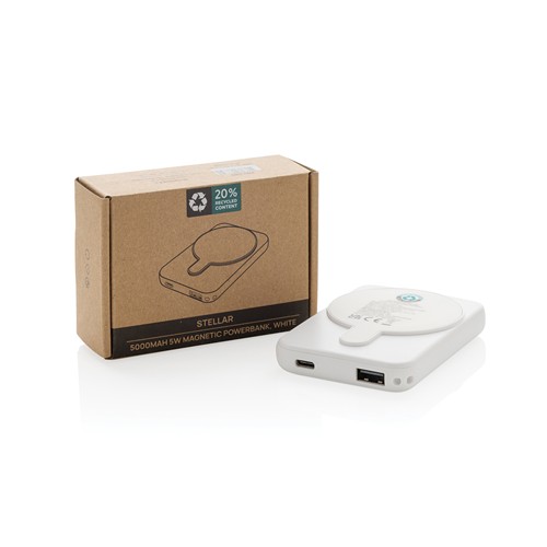 white Powerbank Stellar magnético 5000 mAh y 5W plástico reciclado