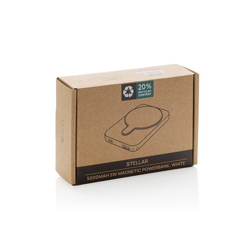 white Powerbank Stellar magnético 5000 mAh y 5W plástico reciclado