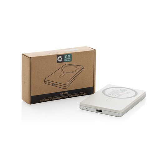 plateado Powerbank Orion magnético 5000 mAh aluminio reciclado RCS
