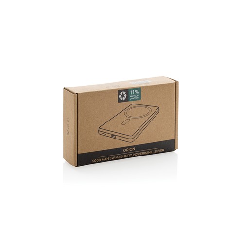 plateado Powerbank Orion magnético 5000 mAh aluminio reciclado RCS