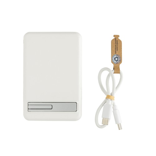 white Powerbank magnético bambú Zen RCS de RPET 5.000 mAh