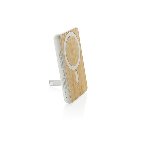 white Powerbank magnético bambú Zen RCS de RPET 5.000 mAh