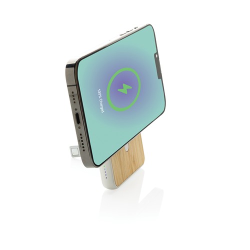 white Powerbank magnético bambú Zen RCS de RPET 5.000 mAh