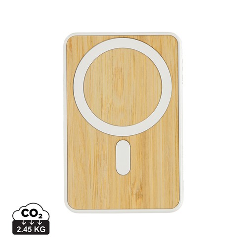white Powerbank magnético bambú Zen RCS de RPET 5.000 mAh