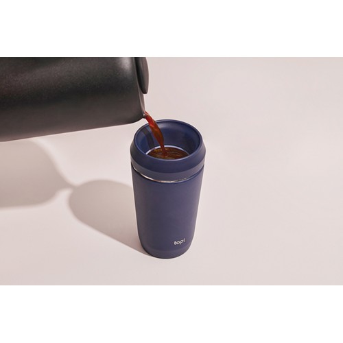 azul marino Taza Topl To Go de acero reciclado con tapa patentada 360