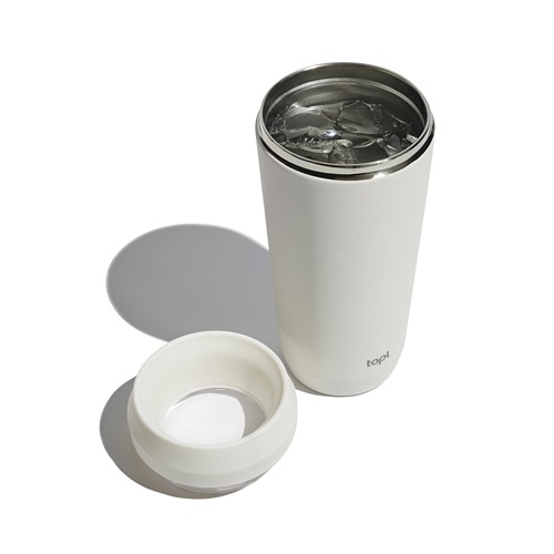 white Taza Topl To Go de acero reciclado con tapa patentada 360