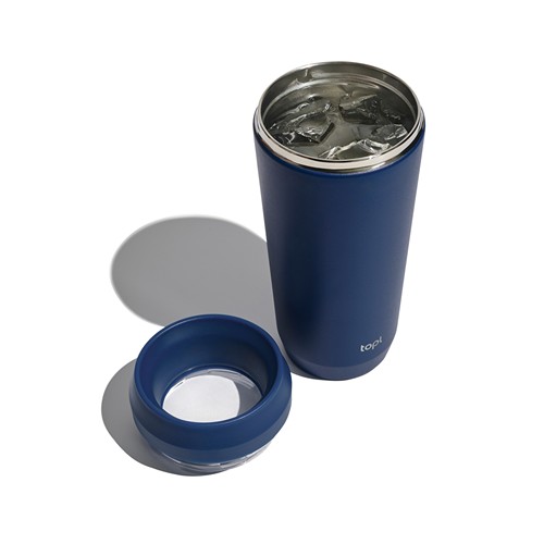 azul marino Taza Topl To Go de acero reciclado con tapa patentada 360
