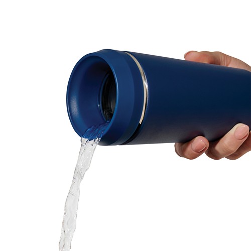 azul marino Taza Topl To Go de acero reciclado con tapa patentada 360