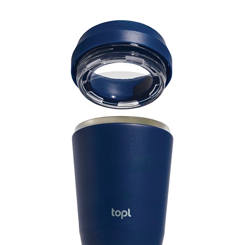 azul marino Taza Topl To Go de acero reciclado con tapa patentada 360