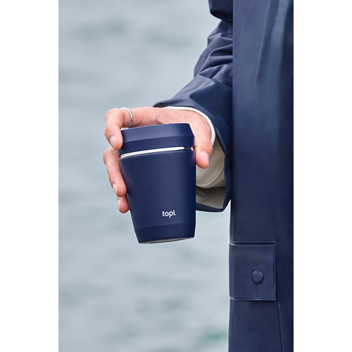 azul marino Taza Topl To Go de acero reciclado con tapa patentada 360