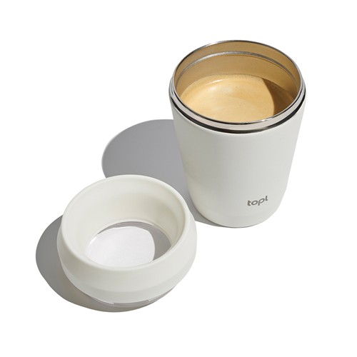 white Taza Topl To Go de acero reciclado con tapa patentada 360