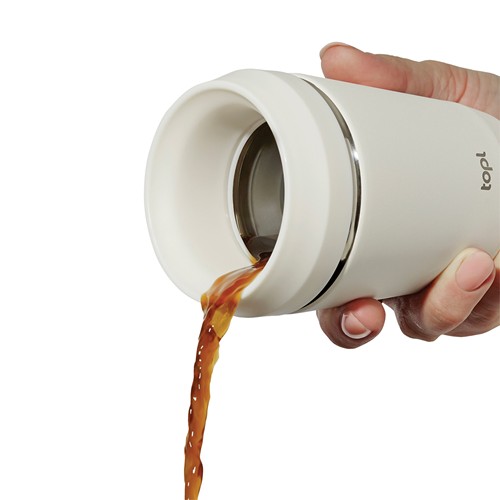 white Taza Topl To Go de acero reciclado con tapa patentada 360