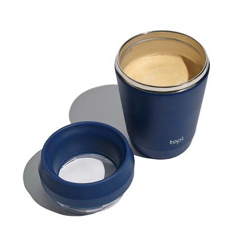 azul marino Taza Topl To Go de acero reciclado con tapa patentada 360