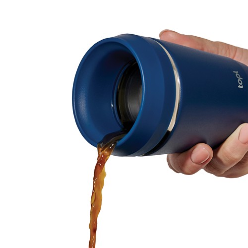 azul marino Taza Topl To Go de acero reciclado con tapa patentada 360