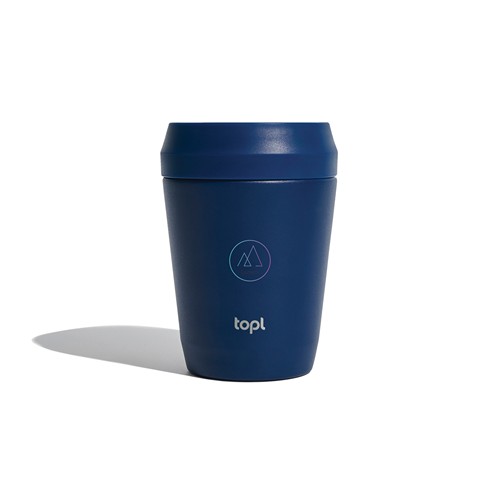 azul marino Taza Topl To Go de acero reciclado con tapa patentada 360