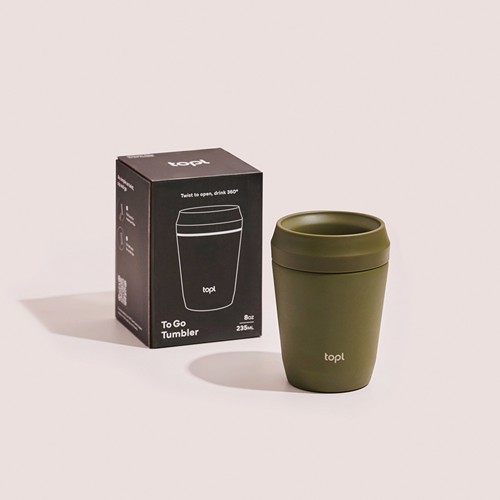 Taza Topl To Go de acero reciclado con tapa patentada 360