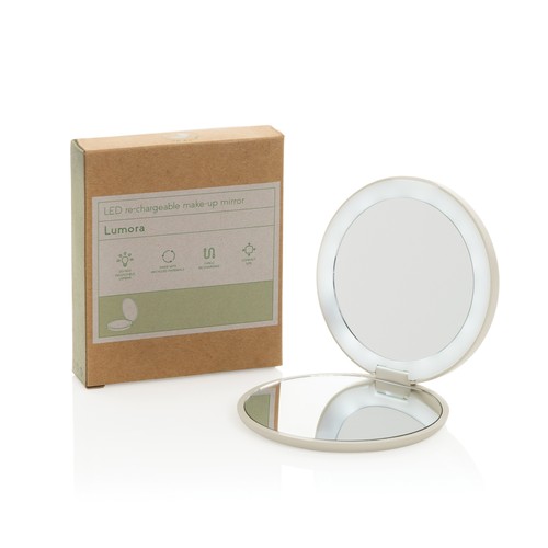 beis Espejo recargable con LED de plástico reciclado Lumora RCS