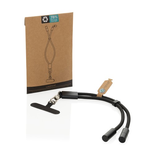 black Correa de muñeca para teléfono LoopAmp RCS RPET y cable 60W