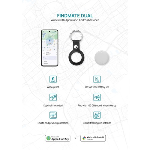 white Localizador de artículos Findmate RCS Dual IPX 5