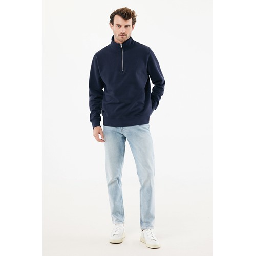 azul marino IQONIQ Elgon Sudadera Media Cremallera Algodón Reciclado