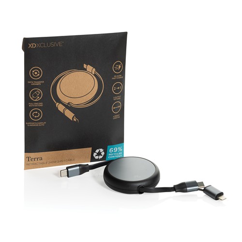 Cable retráctil 2 en 1 aluminio reciclado Terra RCS  240W