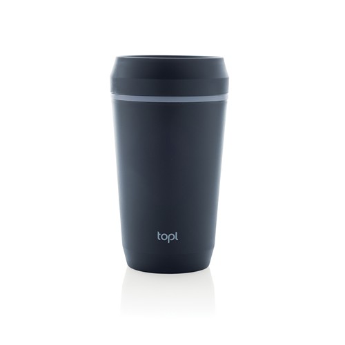 Vaso de plástico reciclado Topl To Go con tapa patentada 360