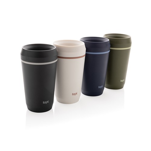 Vaso de plástico reciclado Topl To Go con tapa patentada 360