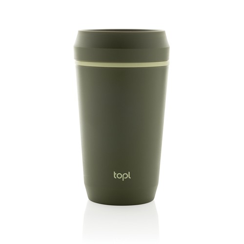 Vaso de plástico reciclado Topl To Go con tapa patentada 360