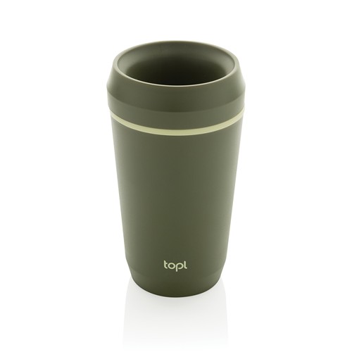 Vaso de plástico reciclado Topl To Go con tapa patentada 360