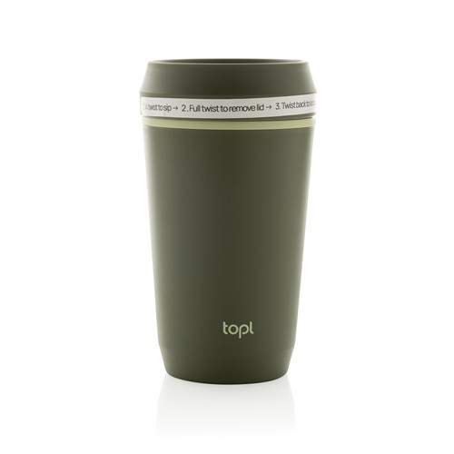 Vaso de plástico reciclado Topl To Go con tapa patentada 360