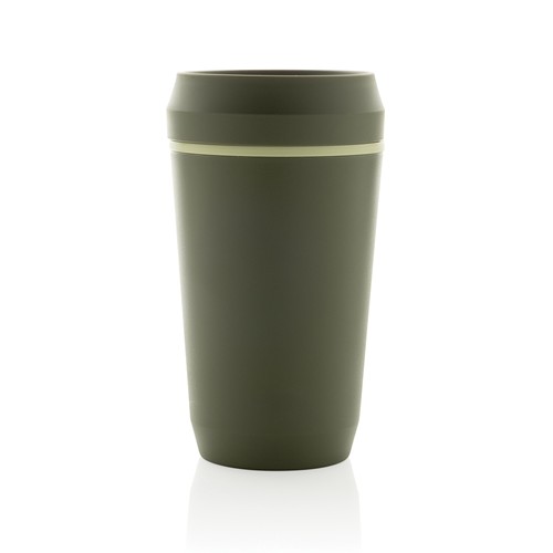Vaso de plástico reciclado Topl To Go con tapa patentada 360