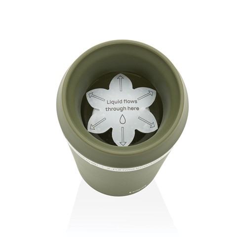 Vaso de plástico reciclado Topl To Go con tapa patentada 360