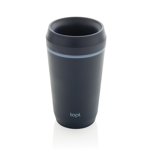 azul marino Vaso de plástico reciclado Topl To Go con tapa patentada 360