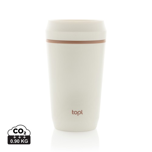 white Vaso de plástico reciclado Topl To Go con tapa patentada 360