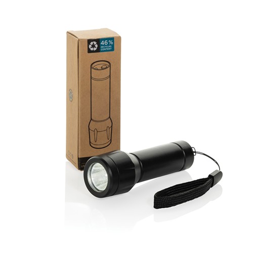 black Linterna recargable por USB Flara RSC de plástico reciclado