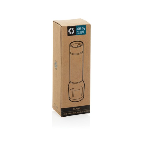 black Linterna recargable por USB Flara RSC de plástico reciclado