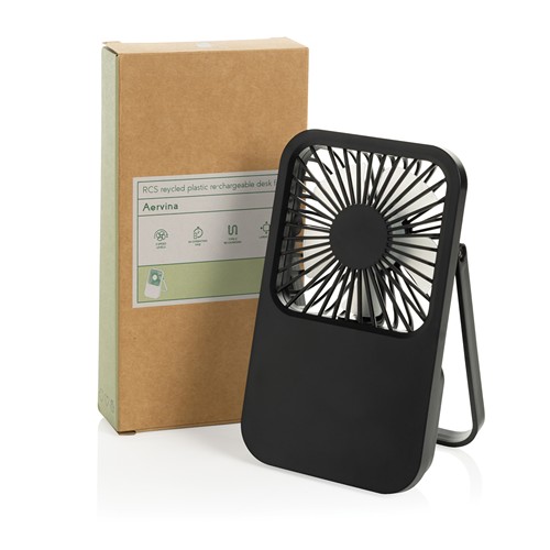 black Ventilador escritorio recargable plástico reciclado Aervina