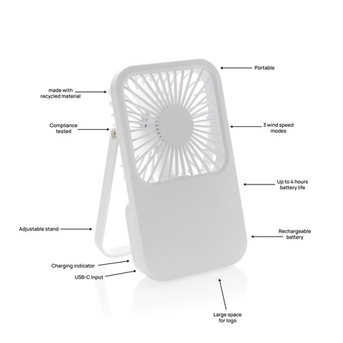 white Ventilador escritorio recargable plástico reciclado Aervina
