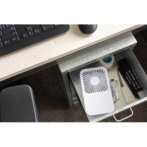 white Ventilador escritorio recargable plástico reciclado Aervina