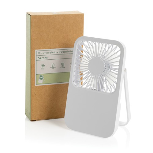 white Ventilador escritorio recargable plástico reciclado Aervina