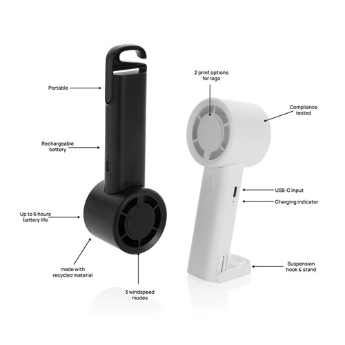 black Ventilador portátil recargable Twist RCS plástico reciclado