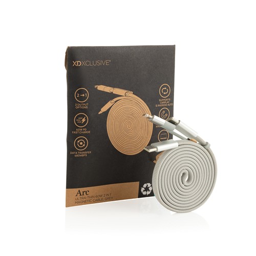 gray Cable magnético Arc 60W ultrafino 2 en 1 reciclado RCS