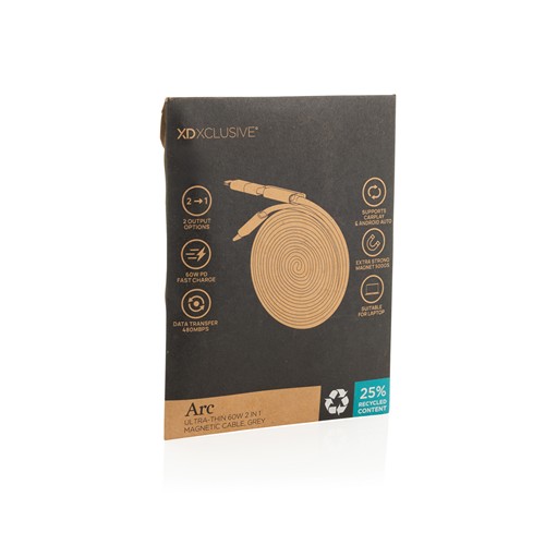 gray Cable magnético Arc 60W ultrafino 2 en 1 reciclado RCS