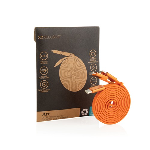 orange Cable magnético Arc 60W ultrafino 2 en 1 reciclado RCS