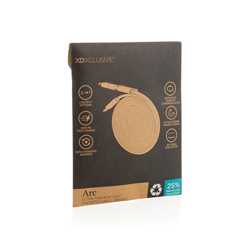 orange Cable magnético Arc 60W ultrafino 2 en 1 reciclado RCS