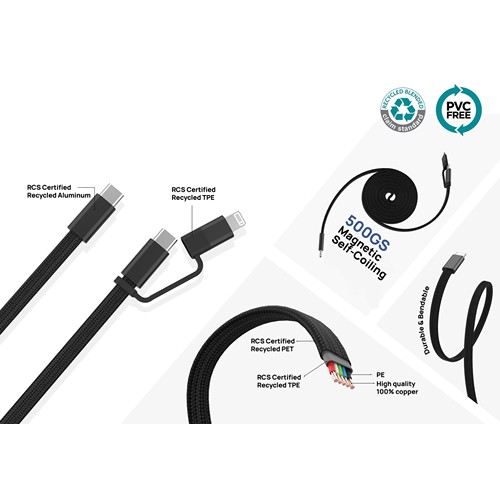 Cable magnético Arc 60W ultrafino 2 en 1 reciclado RCS