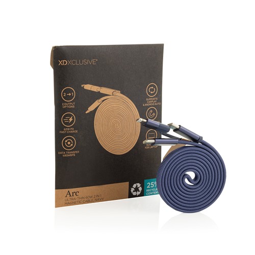 Cable magnético Arc 60W ultrafino 2 en 1 reciclado RCS